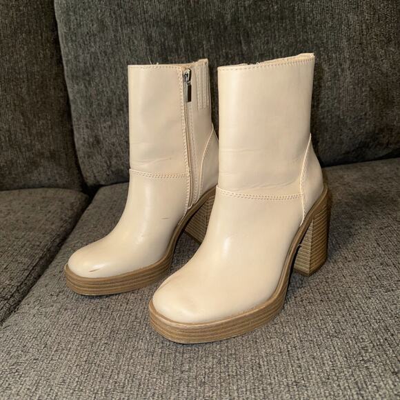 Universal Thread Ankle Boots Women's 6.5 Beige Side Zip Block Heel Square Toe - Picture 3 of 7